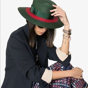 Embellished Grosgrain-trimmed Straw Hat In Green